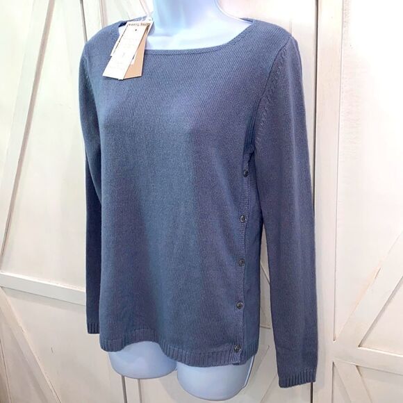 Benedetto B. Merino Wool Cashmere Blend Knit Sweater In Haze Blue NWT Size M - Picture 3 of 15